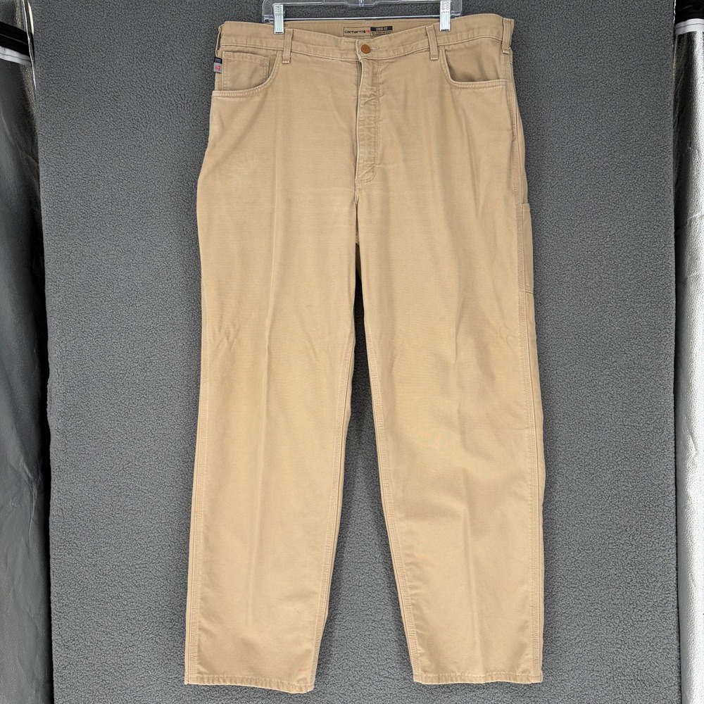 Carhartt FR Flame Resistant Loose Fit Canvas Pants Khaki 42x34 FRB159-GKH CAT 2